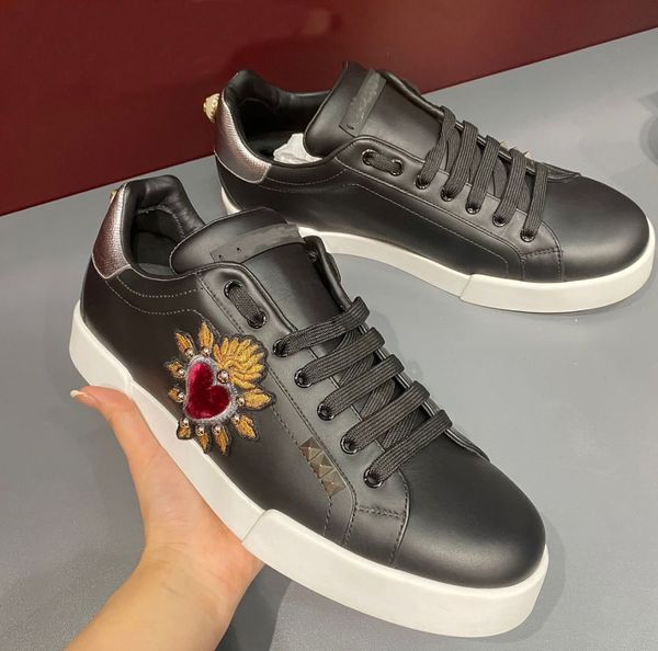 

couple portofins sneakers luxury men shoes low-nappa calfskin trainers crown graffiti leather rubber sole women men skateboard walking eu35-, Black