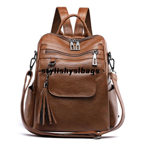 

backpack vintage women backpack pu leather casual tassel bags female shoulder bag large capacity school backpacks for girls 020823h