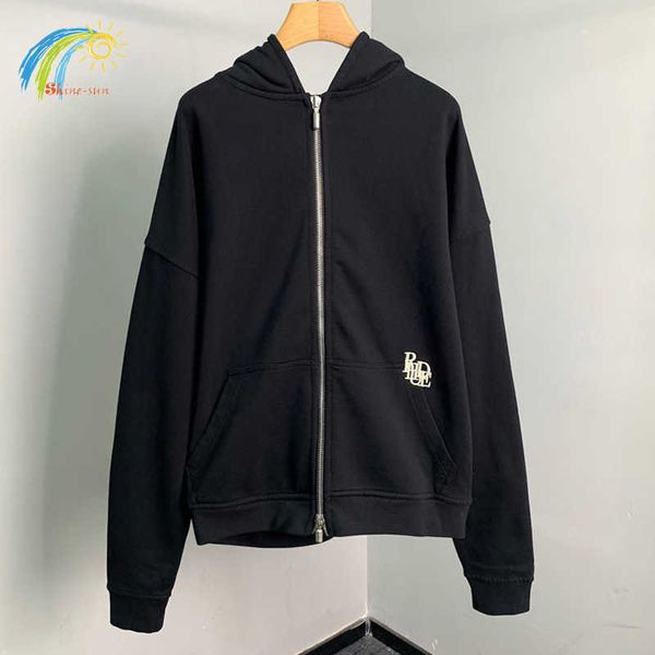 

men's hoodies sweatshirts high street oversized drop shoulder zip hoodie men women 1 1 cotton classic embroidered sweatshirts with tag, Black