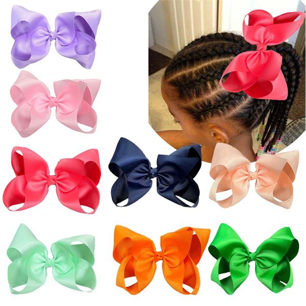 

big grosgrain ribbon bow 8 inch solid hair bows with clips for girls kids candy color butterfly headwear boutique hair accessories 1554, Slivery;white
