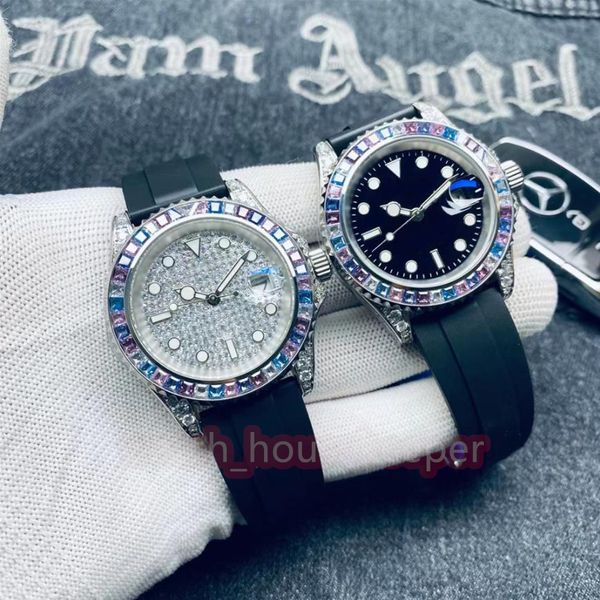 

2023 fashion business watch 40mm diamond automatic stainless steel 904l rubber watch chain waterproof luminous sapphire glass men's wat, Slivery;brown