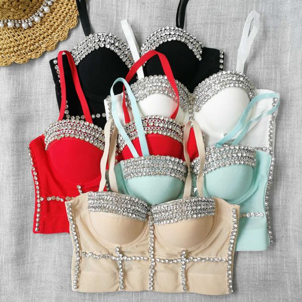 

sport bra max little overlord's same fashion pin pearl bright diamond hip-hop show thin body shaping clothes net red suspender, Red;black
