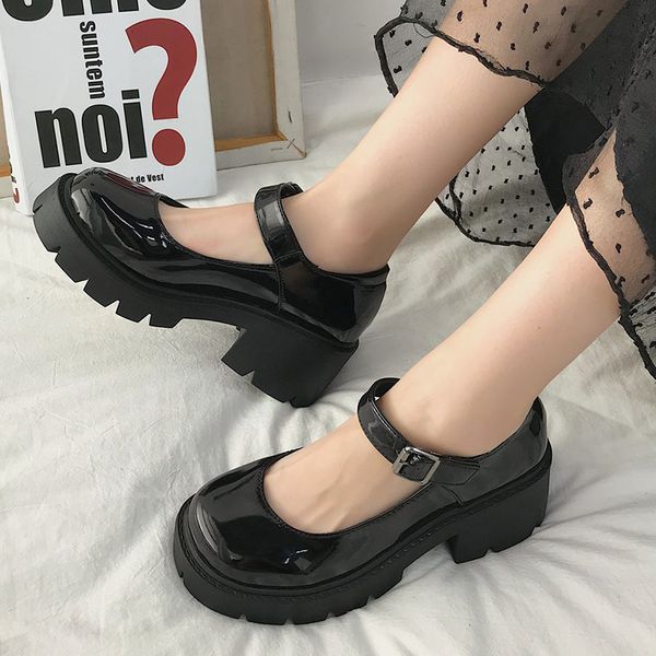 

dress shoes spring platform leather women flats casual oxford loafers thick bottom ladies wedge lolita mary jane moccasins 230208, Black