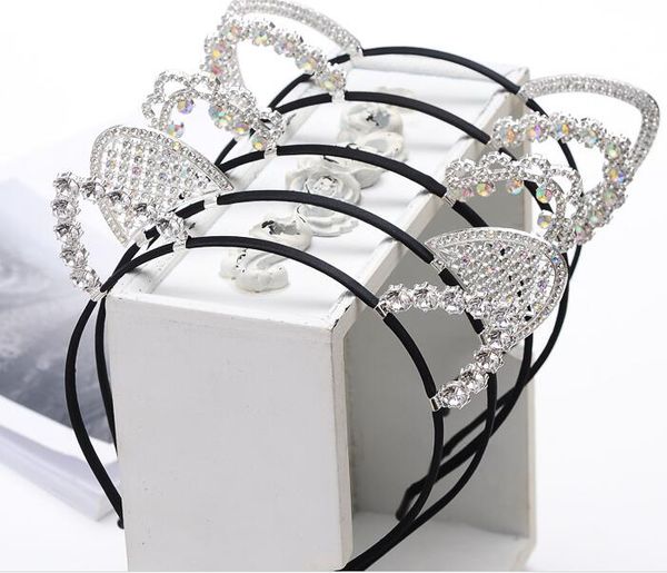 

novelty kids cat ears headband with ear crystal hairband festival hair girls crown rhinestone headdress for women hair accessories gc1894, Slivery;white