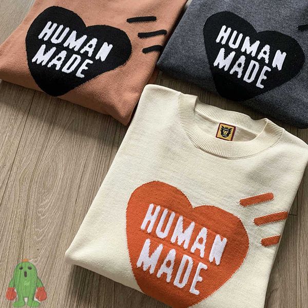 

men's t-shirts human made knit sweater embroidered vintage love men women casual pullover sweater j230208, White;black