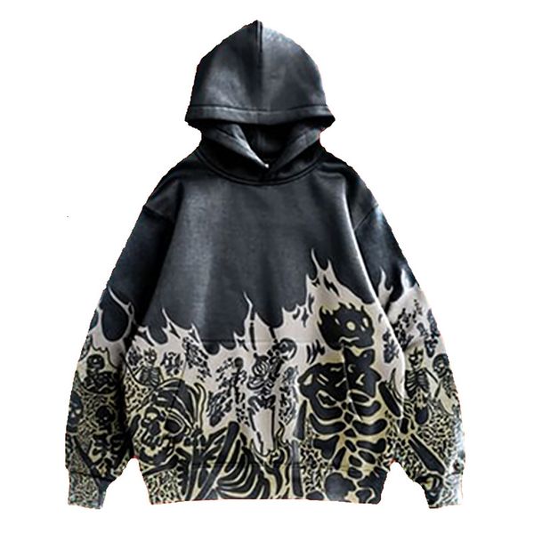 

men s hoodies sweatshirts men hip hop goth skull print long sleeve oversized women streetwear vintage y2k harajuku autumn couple hooded swea, Black