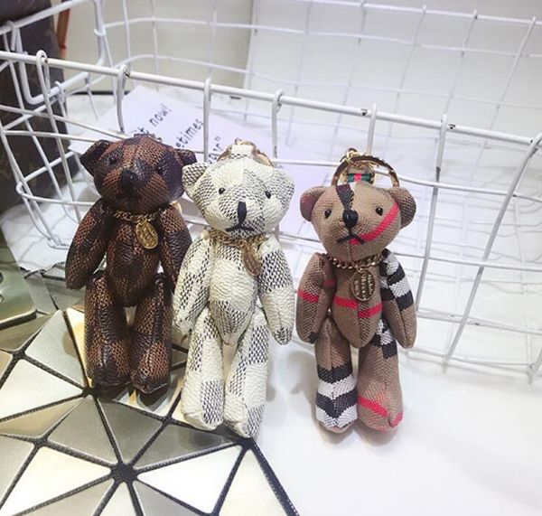 

5style creative cartoon cute bear keychain letters car keychains leather keyring men women couples bag pendant accessories, Silver