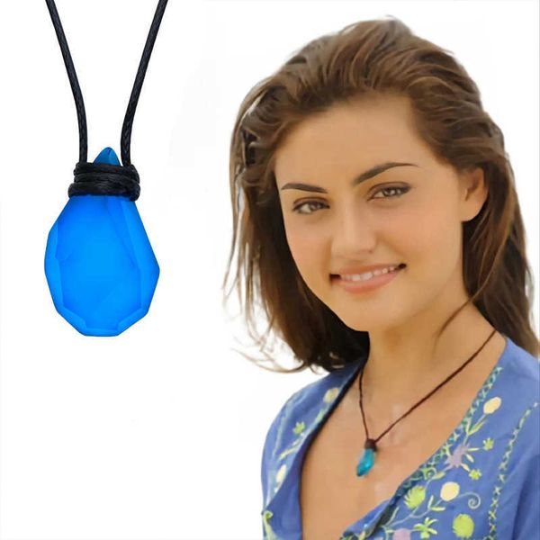 

pendant necklaces classic tv series h2o neckle fashion resin moonstone just add water blue stone mako mermaid jewelry film gift y2302, Silver