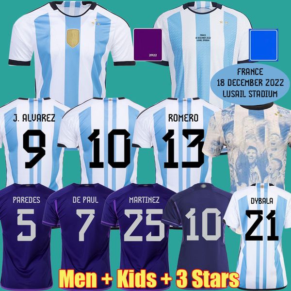 

2022 argentina 3 stars soccer jerseys champions finals special fans player version 22 23 di maria dybala maradona de paul football shirt men, Black;yellow