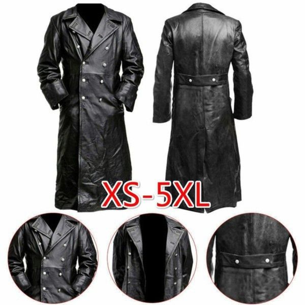 

men's trench coats men's german classic ww2 military uniform officer black leather trench coat 230207, Tan;black