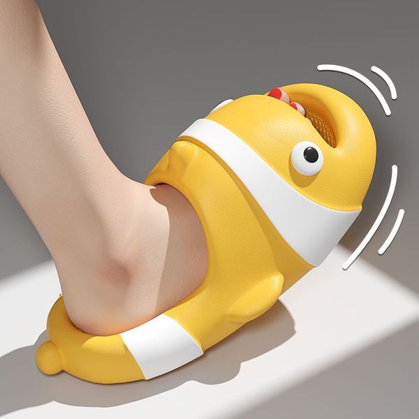

2023 outdoor summer soft cute cartoon fish slippers women clown fish home bathroom foam platform sandals non-slip slippers female orange yel, Black