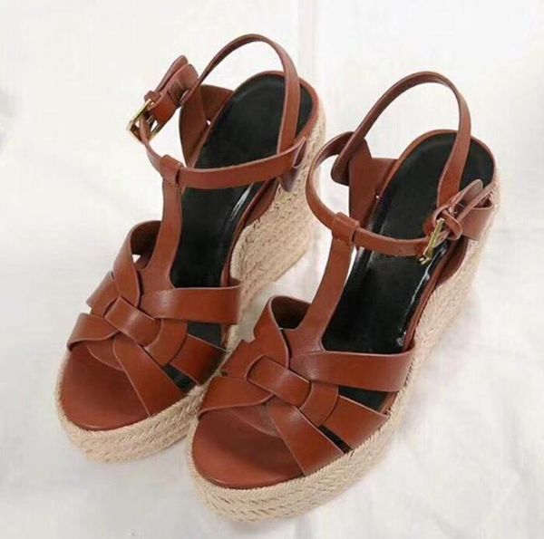 

luxury brands fashion pop heeled women wedges sandal tribute leather wedge espadrille sandals black nude brown genuine luxury leather with b
