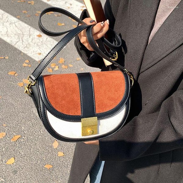 

shoulder bags texture simple female stitching contrast color one-shoulder french underarm retro saddle