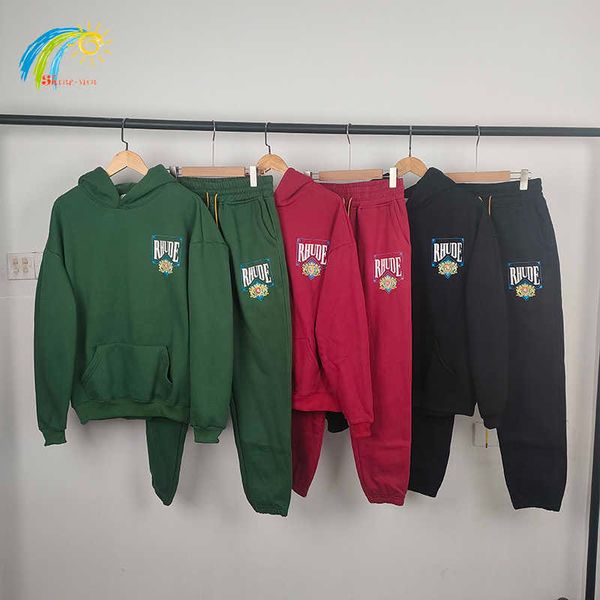 

men's hoodies sweatshirts card print red black green brushed hoodie men women loose sweatshirts pullovers hip hop streetwear t230111