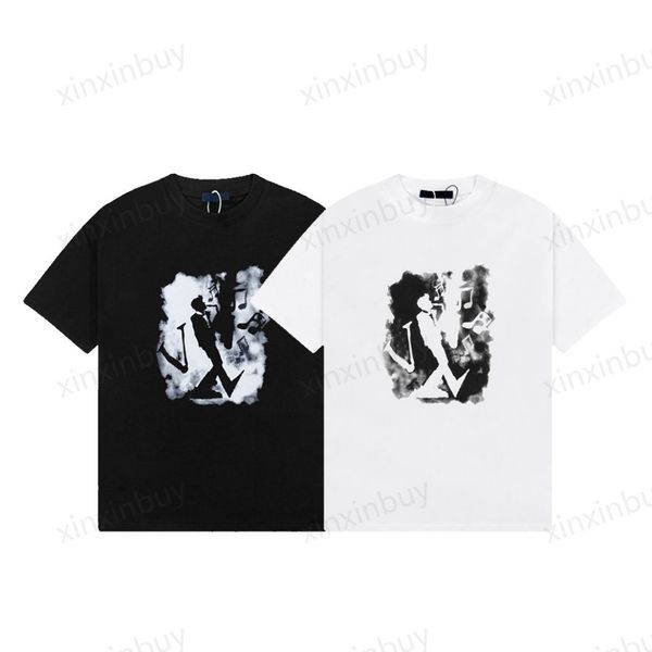 

xinxinbuy men designer tee t shirt 23ss band pattern 1854 print short sleeve cotton women white black gray m-3xl, Black;brown