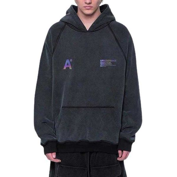 

men's hoodies sweatshirts 22ss symphony reflective printing arnodefrance hoodies men women eu size 100 cotton arnodefrance pullover fas, Black