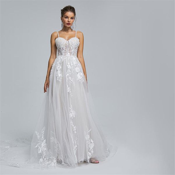 

new wedding dress strap fresh flowers bride temperament light luxury st004, White