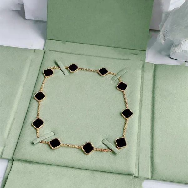 

luxury fashion designer pendant necklace jewelry four leaf clover necklace black green agate long 10 ten flower pendant mother of pearl lady, Silver