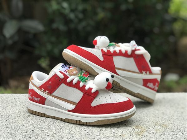 

custom authentic shoes dunks low se 85 with double logo women men sports sneakers christmas elk doll pendant limited gift box, White;red