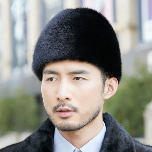 

men's real mink fur hat whole pelt fur hat headgear peaked cap outdoor warm earlaps cap, Blue;gray