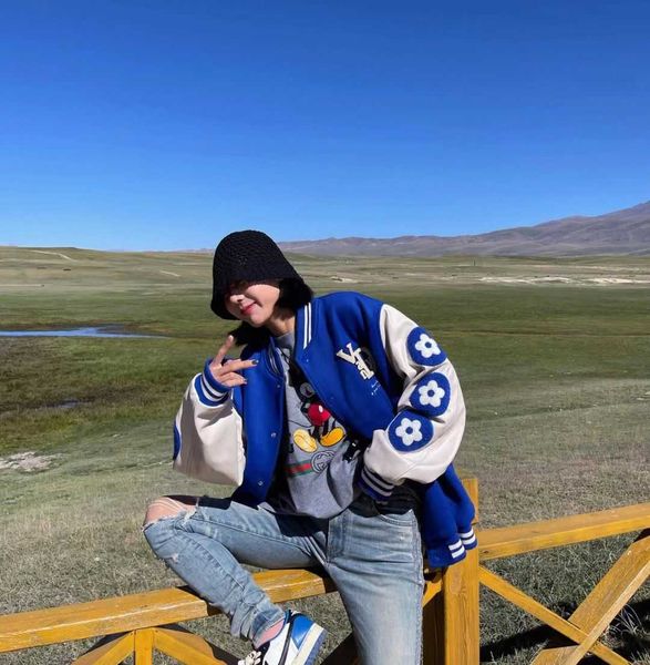 

men's jackets vand coats the baseball uniform pink leisure casual women woolen patchwork leather vibe style women's yk3d, Black;brown