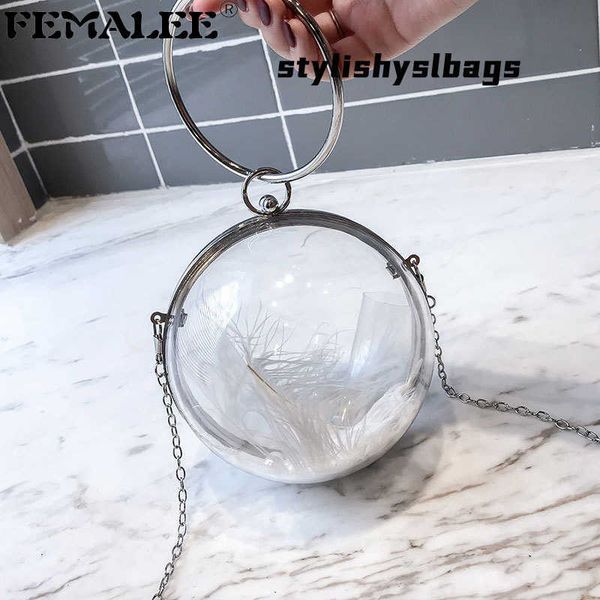 

totes femalee women circle handbag transparent messenger bag acrylic chain crossbody bags round totes money purse phone key bags 020823h