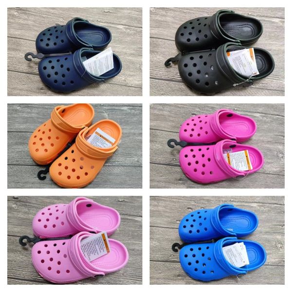

designer classic sandals kids children croc clog pink blue boys girls buckle slippers croos slides toddlers infants black white waterproof o