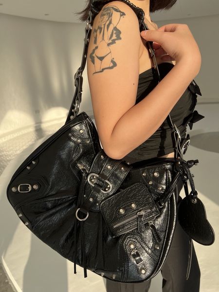 

evening bags motorcycle bag y2k brand 2023 black gothic fashion rivet messenger purse for women s large 230208