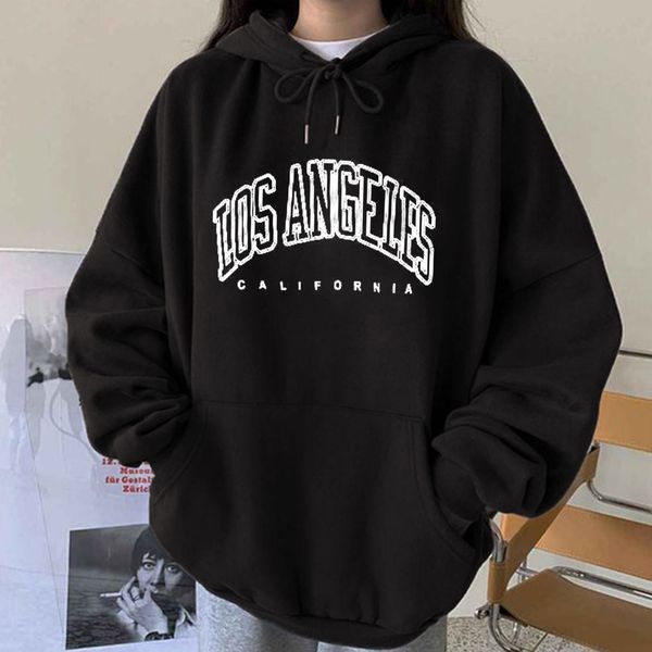 

womens hoodies sweatshirts los angeles california print women dropshoulder pullovers femme hooded sweatshirt oversized loose sudaderas con c, Black