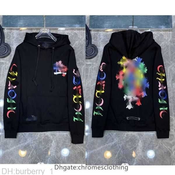 

luxury classic men's sweatshirt chromes brand ch designer hoodies fashion women horseshoe sanskrit loose zipper jacket pullover hooded, Black