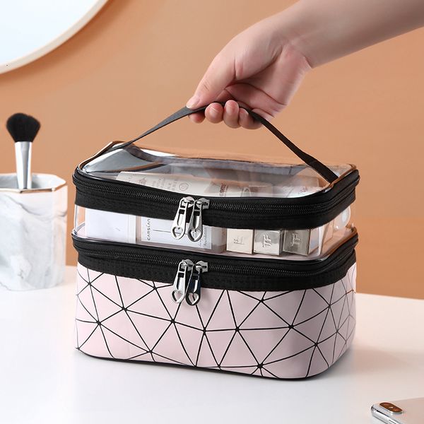 

evening bags multifunction double transparent cosmetic bag women make up case big capacity travel makeup organizer toiletry beauty storage 2