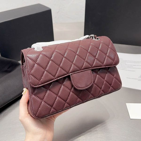 

classic double flap caviar women shoulder designer bag leather quilted silver emblem luxury handbags crossbody trend multi pochettes portabl