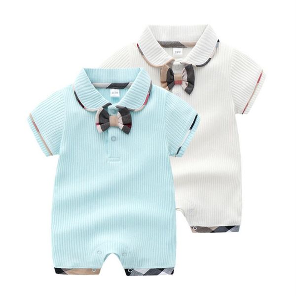 

designer baby romper boys plait bows tie cotton jumpsuits infant girls lattice lapel short sleeve climb clothes diaper f5484241o, Blue