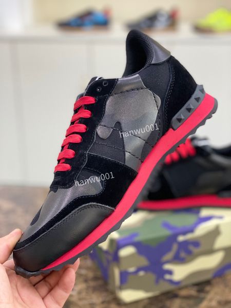 

2023 luxury runner dress shoes studded camouflage sneaker men casual shoes camo genuine leather rivets shoe nice quality size38-46 xg210102, Black