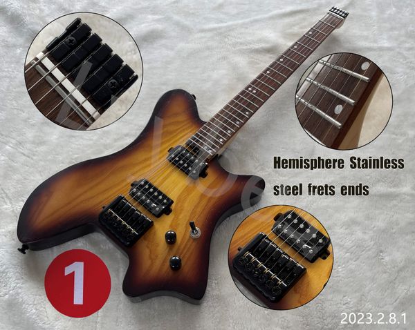 

stocking headless electric guitar can ship out at once1-2-3 with hemisphere stainless steel frets ends black parts