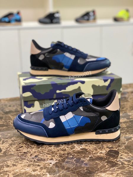 

2023 luxury runner dress shoes studded camouflage sneaker men casual shoes camo genuine leather rivets shoe nice quality, Black