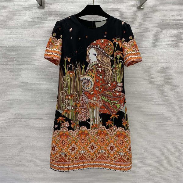 

dresses luxury diamond-encrusted figure printed crew neck short sleeves dress blended fabric a-line type designer casual maxiskit women dres, Black;gray