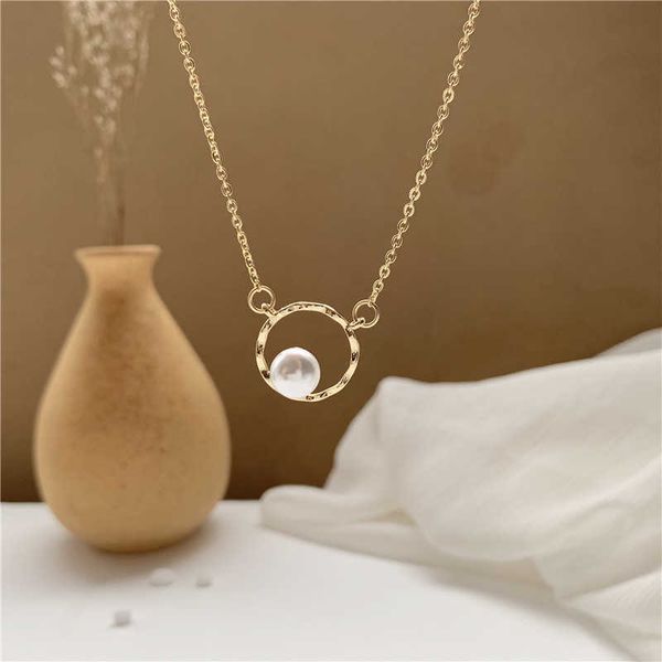 

necklaces imitation pearl pendant necklace hollow round circle with beads collar neck korean style fashion women jewelry 0206, Silver