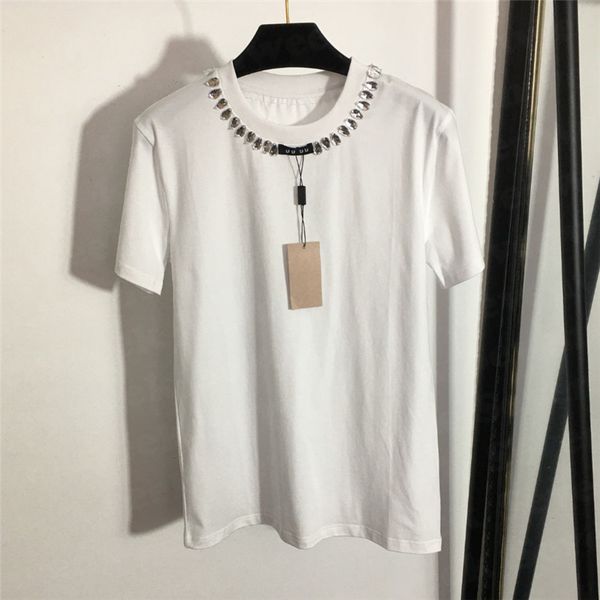 

designer womens t shirts tees collar with rhinestone fashion luxury pullover design cool girls hiphop streetwear, White