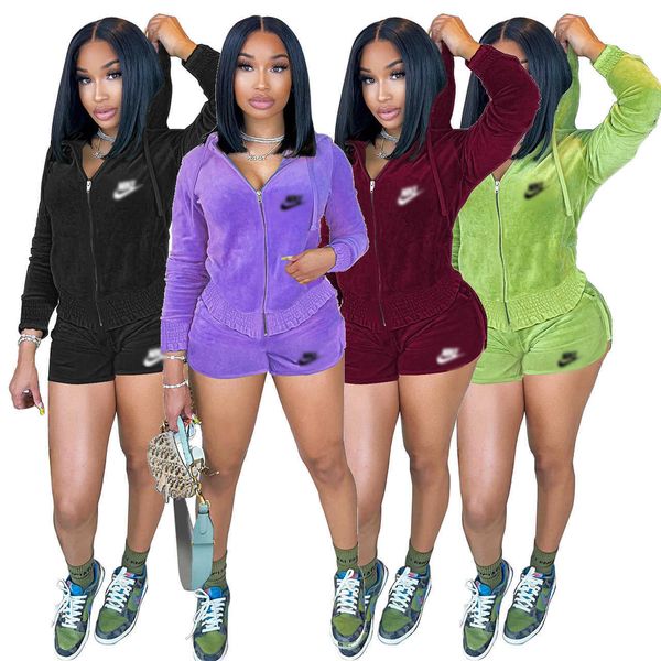 

women's tracksuits shorts long-sleeve zipper two-piece set women sports tracksuits sport suits, Gray
