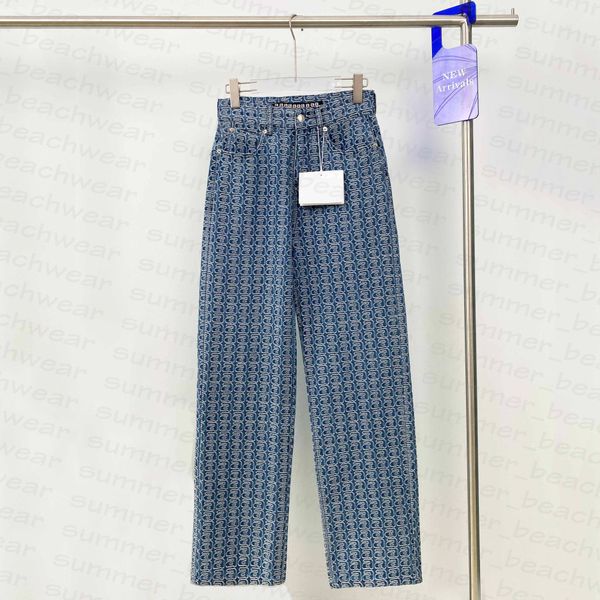 

women vintage blue jeans letter jacquard straight jeans autumn winter designer pants high waist pants