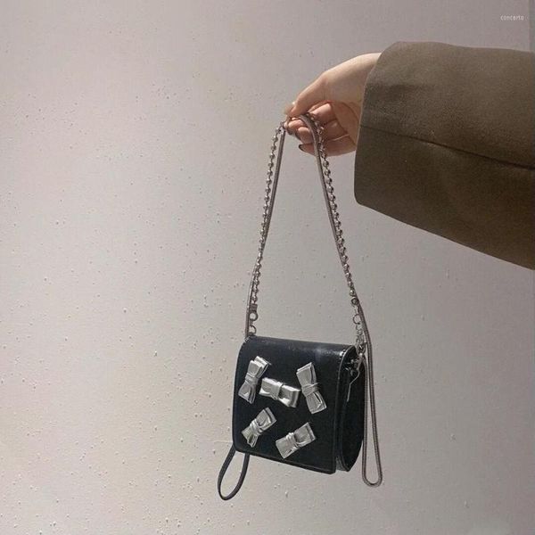 

shoulder bags black silver bow style fashion women bag metal round chain summer crossbody underarm handbags