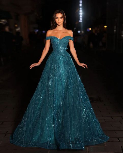 

sparkly blue a-line prom dresses sleeveless v neck off shoulder appliques shiny sequins beaded floor length celebrity formal evening dresses, Black