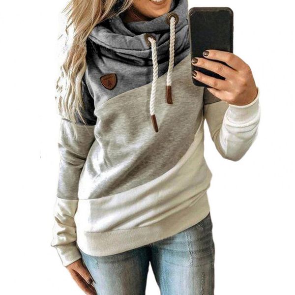 

women's hoodies sweatshirt autumn winter hoodie color block patchwork long sleeve drawstring hooded sweatshirt for daily wear 230208, Black