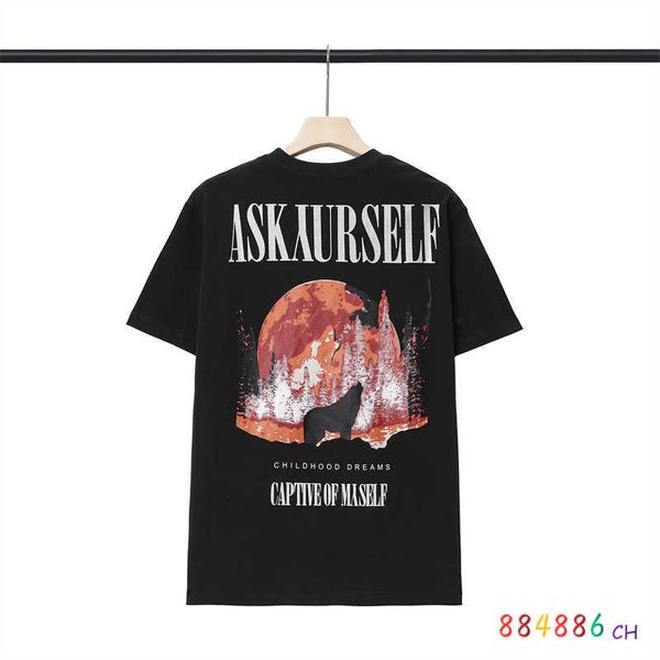 

men's t-shirts oversize askyurself tshirt men women blood moon wolf flash powder askyurself tee washed round neck short sleeve trendy t, White;black