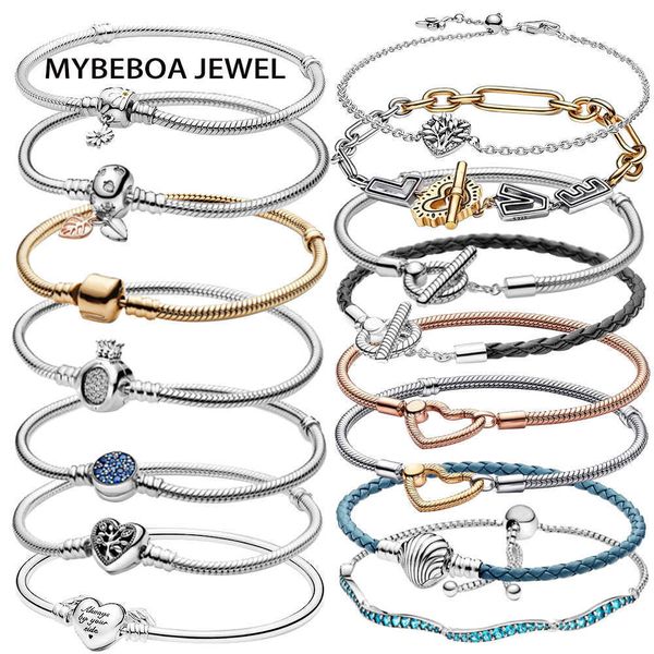 

bracelet jewlery for women mybeboa 925 sterling silver bracelet butterfly buckle t-bar heart shaped moment paving link snake chain diy set c, Black