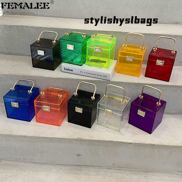 

totes clear acrylic hand bags for women metal handle lock square box jelly handbag small make up bag summer ladies transparent purses 020823