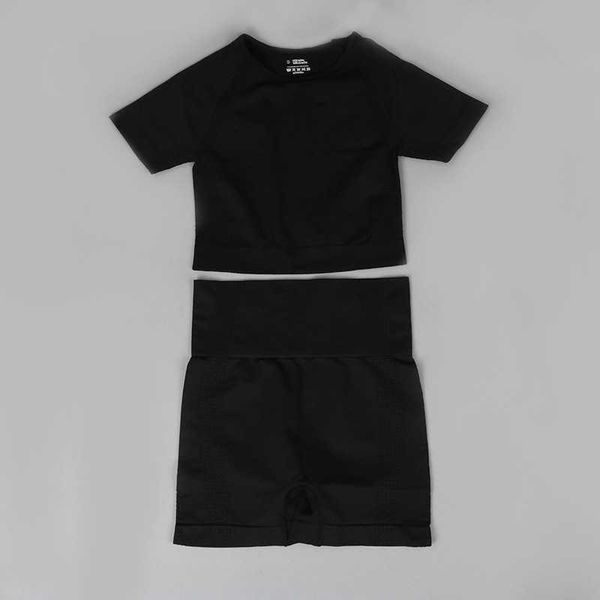 

nxy yoga outfit short sleeve set 2 piece vital seamless sport suit clothes fitness crop shirt high waist shorts sportswear 220523, White