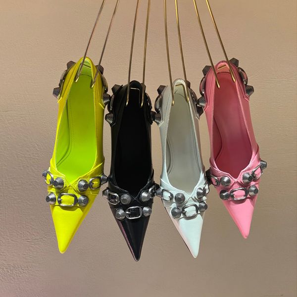 

cagole stiletto pumps pink genuine leather heels shoes stud buckle embellished high heel slip on pointed toes luxury designers dress shoe fo, Black