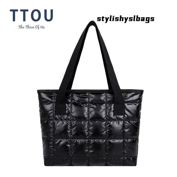 

totes fashion women's quilted bags fluffy space pad cotton female handbag winter shopper tote lady nylon padded bag plaid blown bag 020